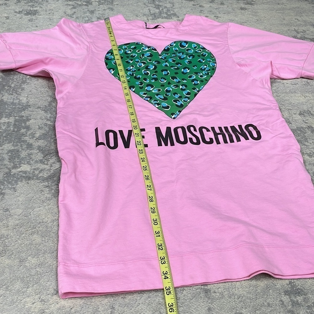 Love Moschino Abito Logo Tee T Shirt Dress in Pink Animal Print Heart Sz 4 - Picture 12 of 14